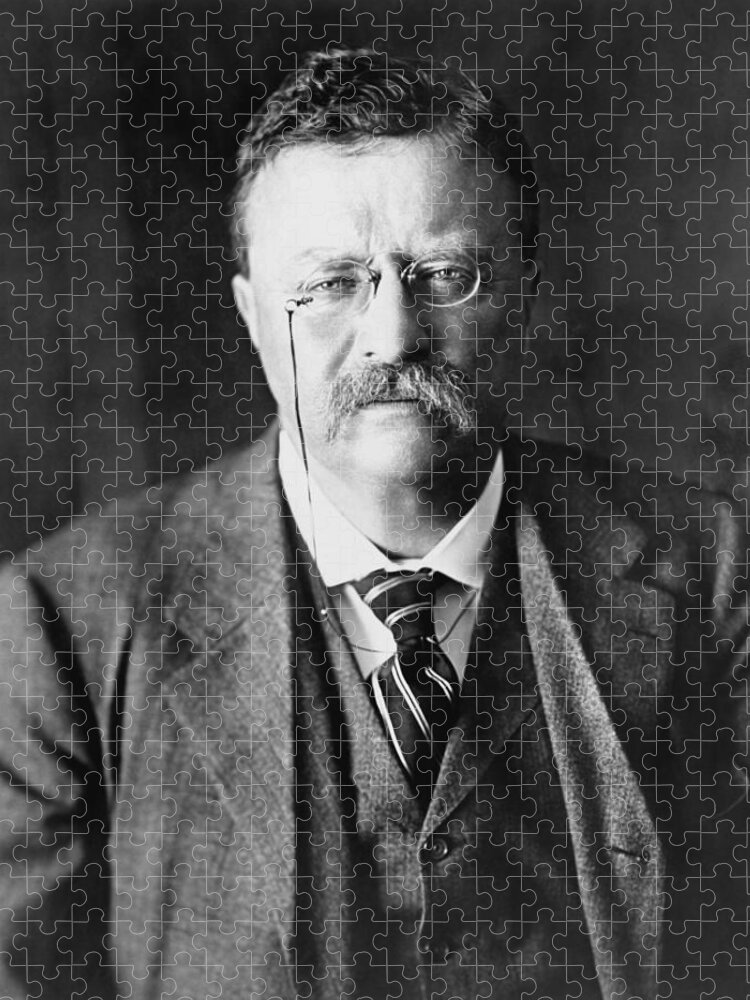 Theodore Roosevelt Jigsaw Puzzle featuring the photograph President Theodore Roosevelt Portrait - 1910 by War Is Hell Store
