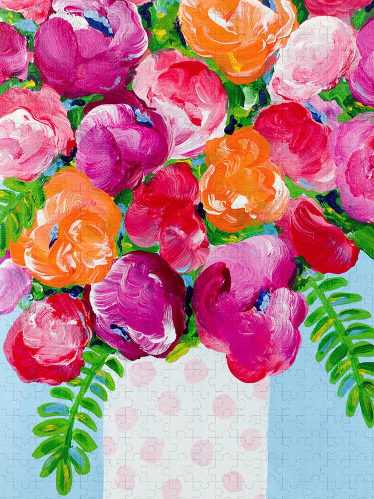 Floral Bouquet Jigsaw Puzzle featuring the painting Pretty in Pink by Beth Ann Scott
