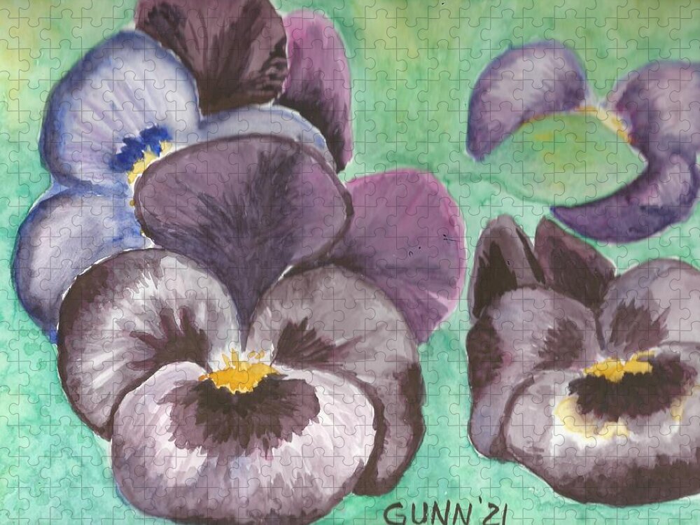 Pansies Jigsaw Puzzle featuring the painting Pretty Purple Pansies by Katrina Gunn