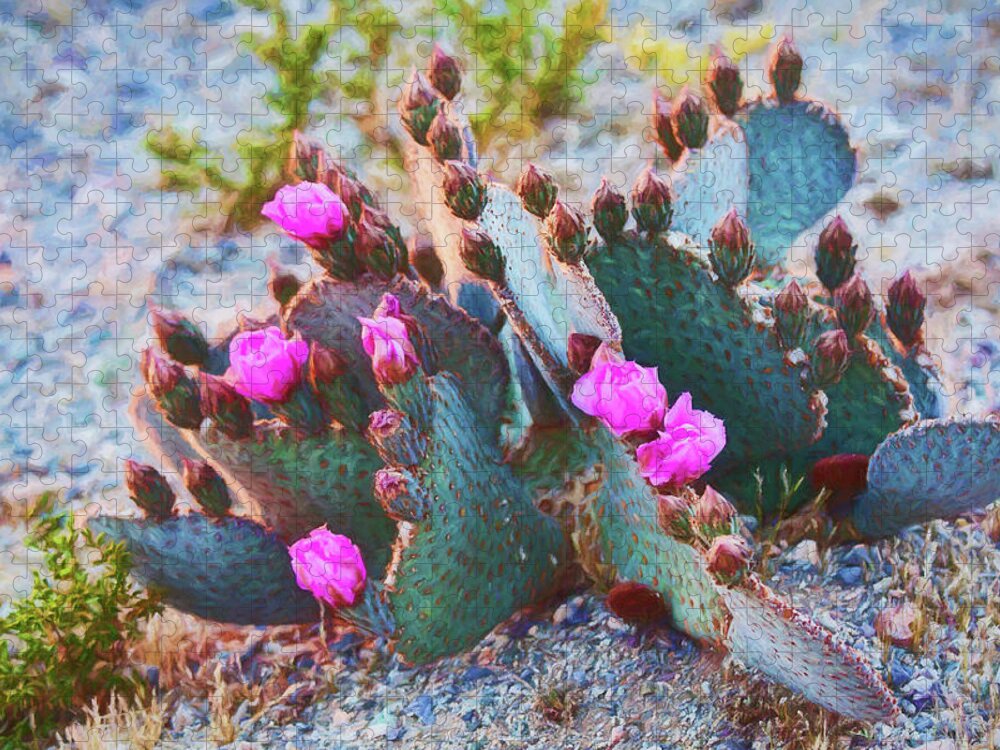 Plant Jigsaw Puzzle featuring the photograph Prickly Pear Cacti at springtime Arizona by Tatiana Travelways