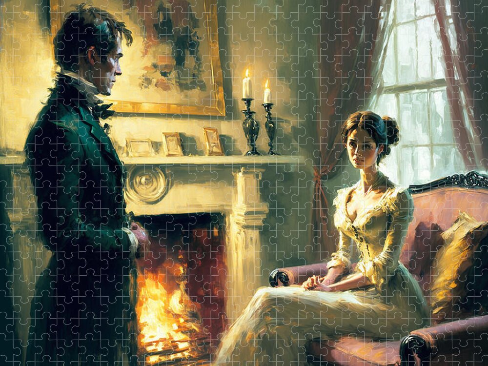 Jane Austen Jigsaw Puzzle featuring the digital art Pride and Prejudice by Jackson Parrish