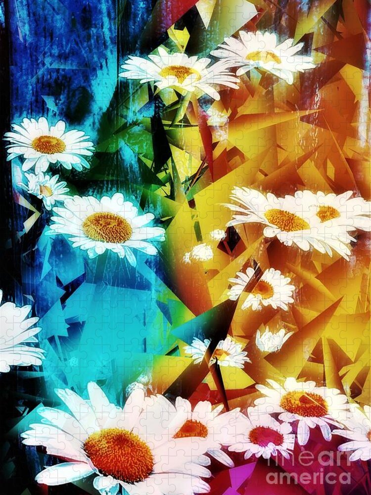 Daisy Jigsaw Puzzle featuring the digital art Primary Daisy by Jacqueline McReynolds