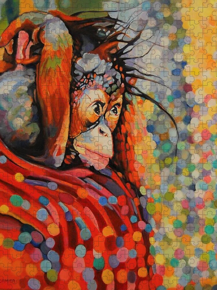 Primate Jigsaw Puzzle featuring the painting Primate Colors by Jean Cormier