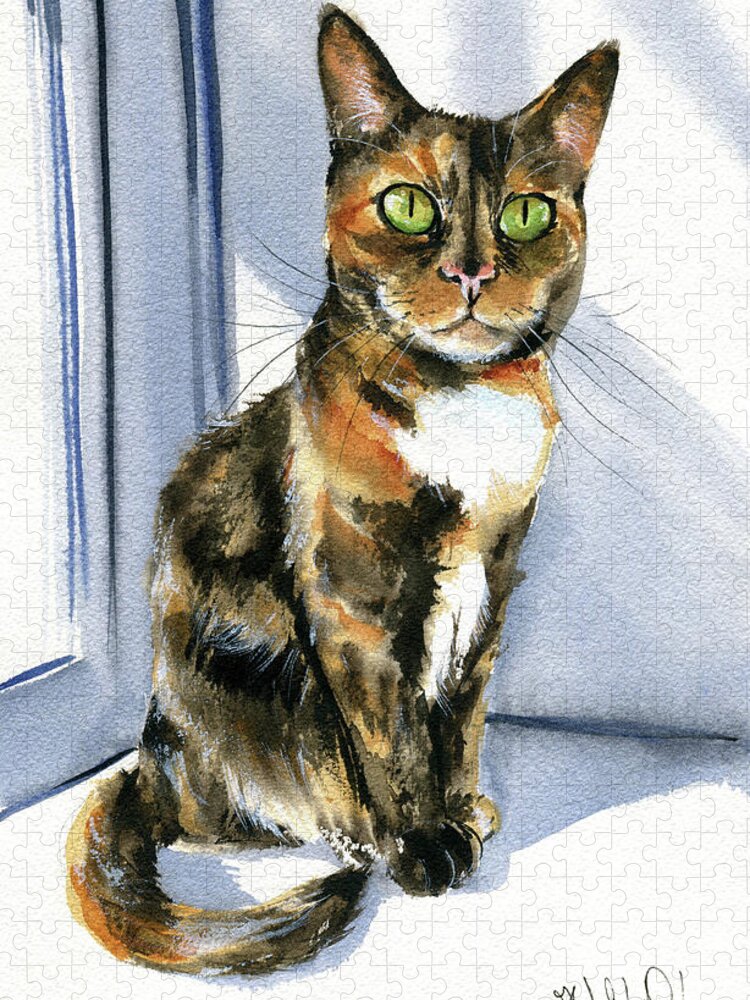 Cat Jigsaw Puzzle featuring the painting Princess Tiger Lily Tortie Cat Painting by Dora Hathazi Mendes
