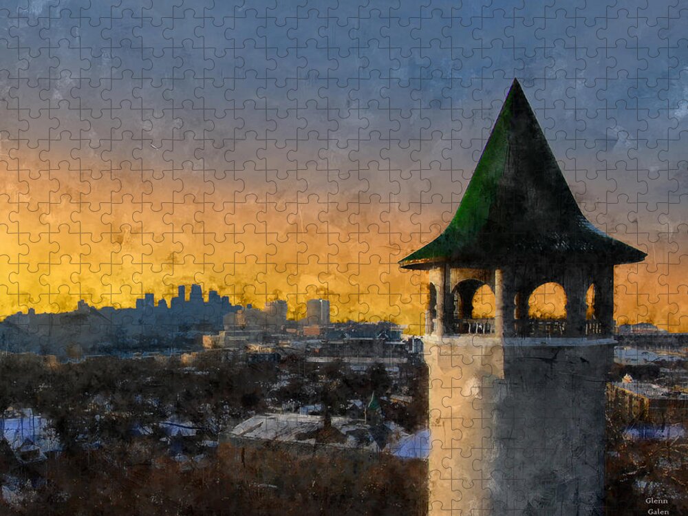 Minneapolis Jigsaw Puzzle featuring the mixed media Prospect Park Water Tower - Minneapolis by Glenn Galen