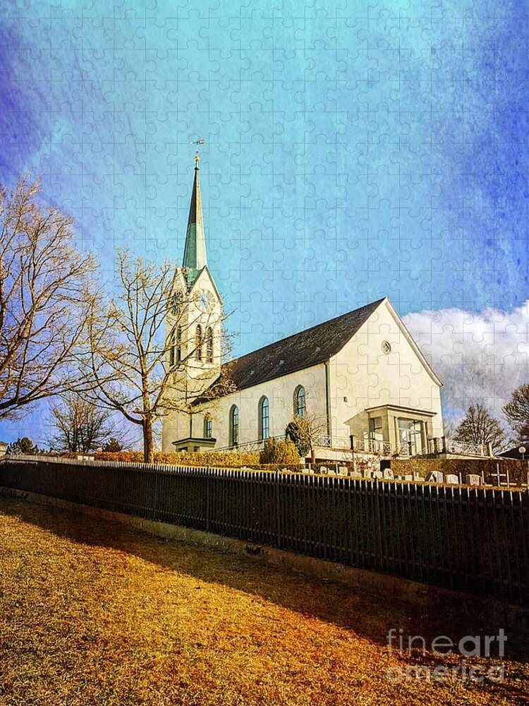 Church Jigsaw Puzzle featuring the photograph Protestant Church Seen Winterthur Switzerland by Claudia Zahnd-Prezioso
