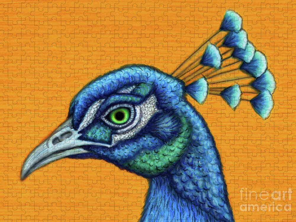 Peacock Jigsaw Puzzle featuring the painting Proud Blue Peacock by Amy E Fraser