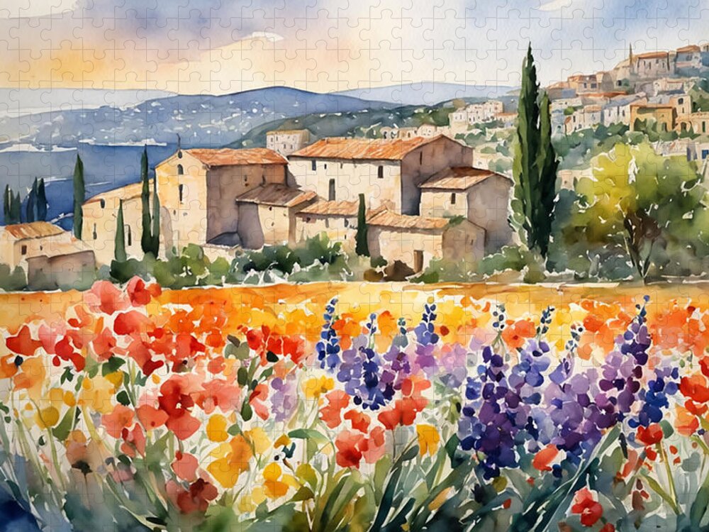 France Jigsaw Puzzle featuring the digital art Provence Village by Manjik Pictures