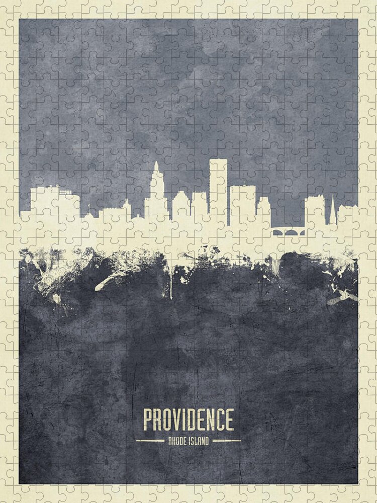 Providence Jigsaw Puzzle featuring the digital art Providence Rhode Island Skyline #28 by Michael Tompsett