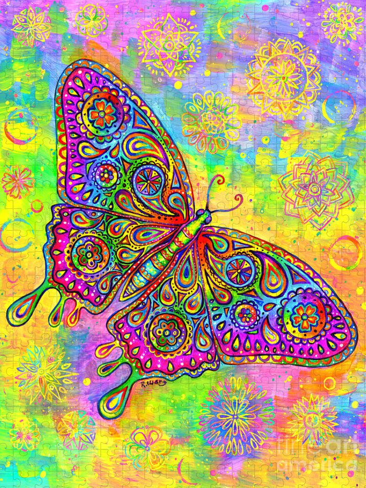 Butterfly Jigsaw Puzzle featuring the painting Psychedelic Paisley Butterfly by Rebecca Wang