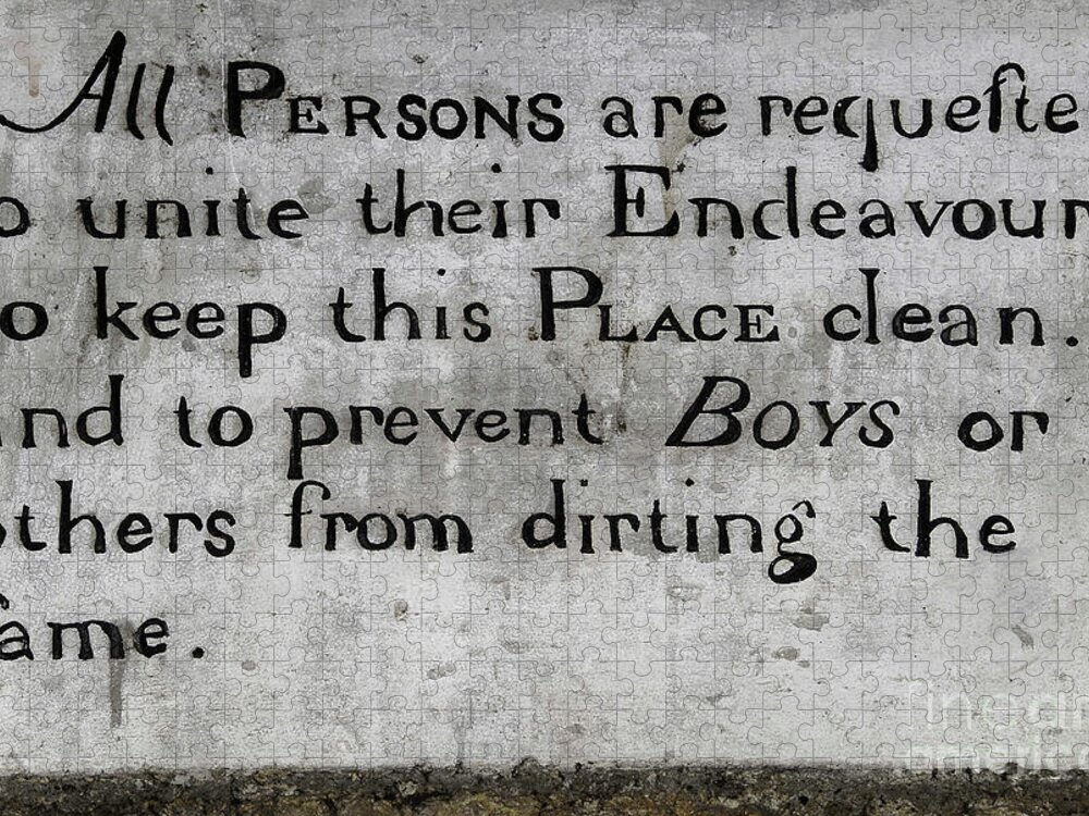 Public health notice to keep the place clean and prevent boys from dirting,  on 1794 Town Hall plaque Jigsaw Puzzle by Terence Kerr - Pixels Puzzles