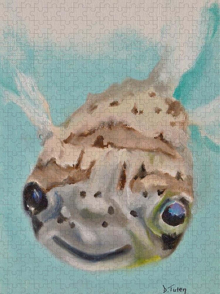 Pufferfish Jigsaw Puzzle featuring the painting Puffer Fish Underwater Painting Series by Donna Tuten
