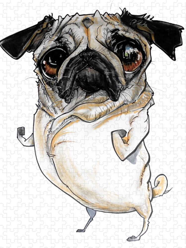 Pug Jigsaw Puzzle featuring the drawing Pug by John LaFree