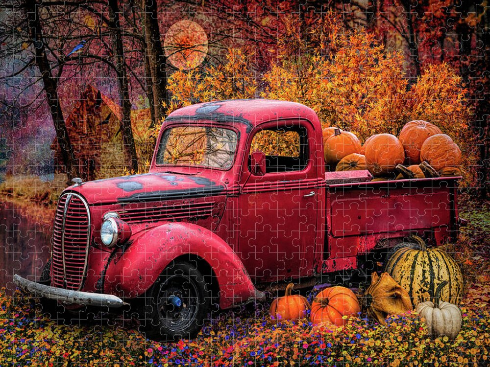 Truck Jigsaw Puzzle featuring the photograph Pumpkin Truck on Halloween by Debra and Dave Vanderlaan