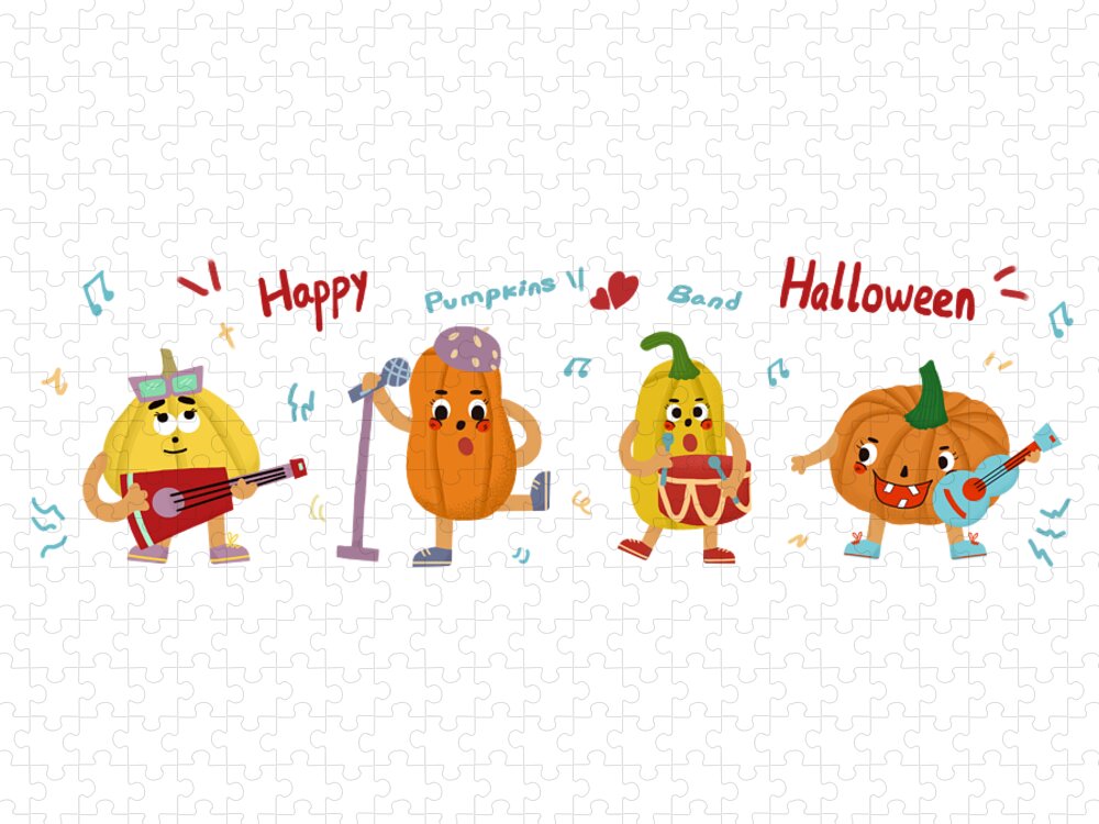 Music Jigsaw Puzzle featuring the drawing Pumpkins Band by Min Fen Zhu