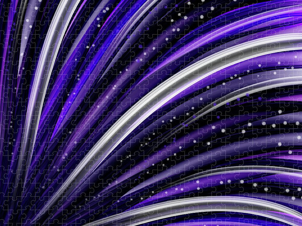 Purple Abstract Jigsaw Puzzle featuring the digital art Purple and White Lines Abstract by LJ Knight