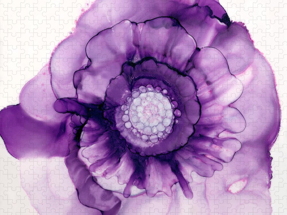 Purple Passion Flower Jigsaw Puzzle featuring the painting Purple Passion Flower by Daniela Easter