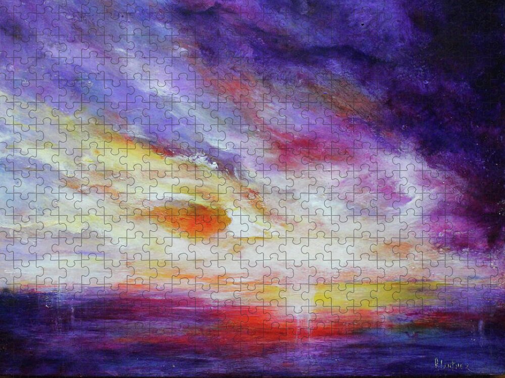 Sunset Jigsaw Puzzle featuring the painting Purple Rain by Patricia Lintner