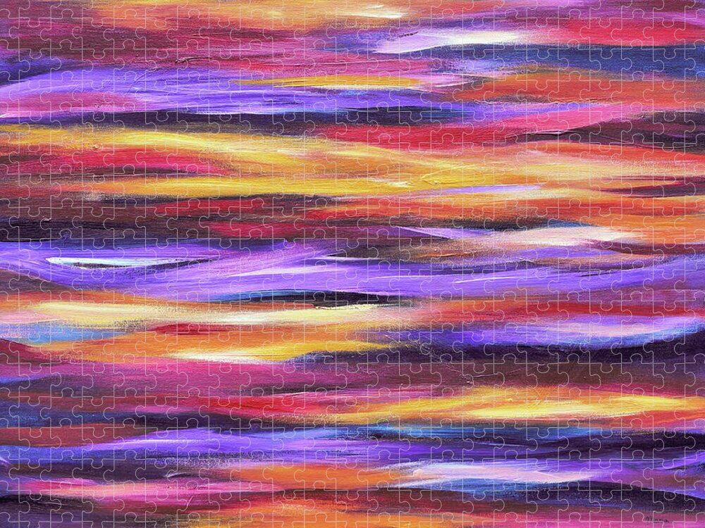 Abstract Waves Jigsaw Puzzle featuring the painting Purple Waves by Maria Meester