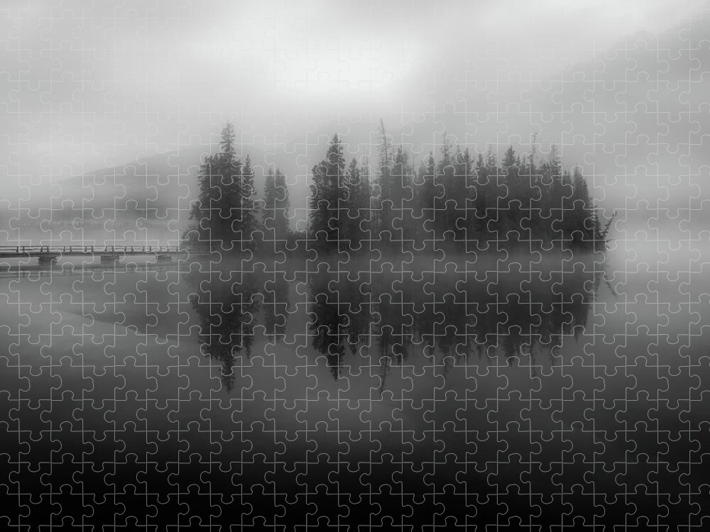 Moody Lake Jigsaw Puzzle featuring the photograph Pyramid Island In Fog by Dan Sproul