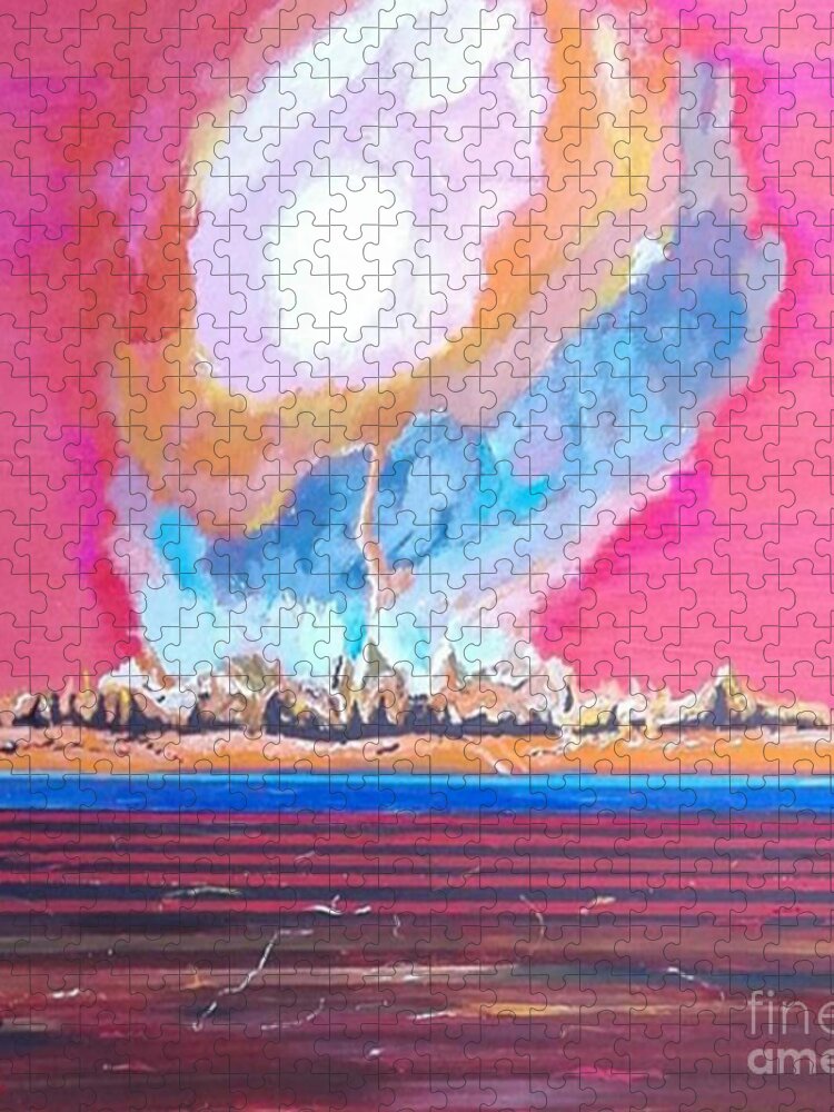 Acrylic Jigsaw Puzzle featuring the painting Pyrocumulus by Denise Morgan