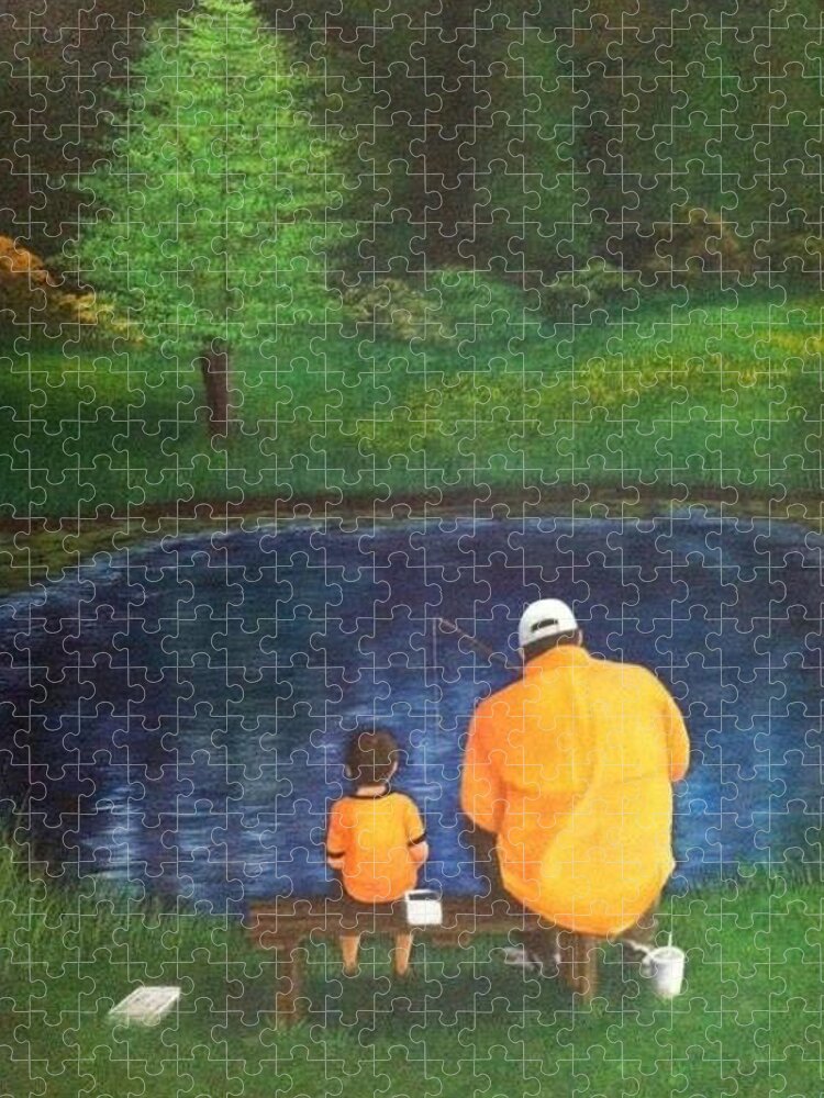 Fishing Jigsaw Puzzle featuring the painting Quality Time by Marlene Little
