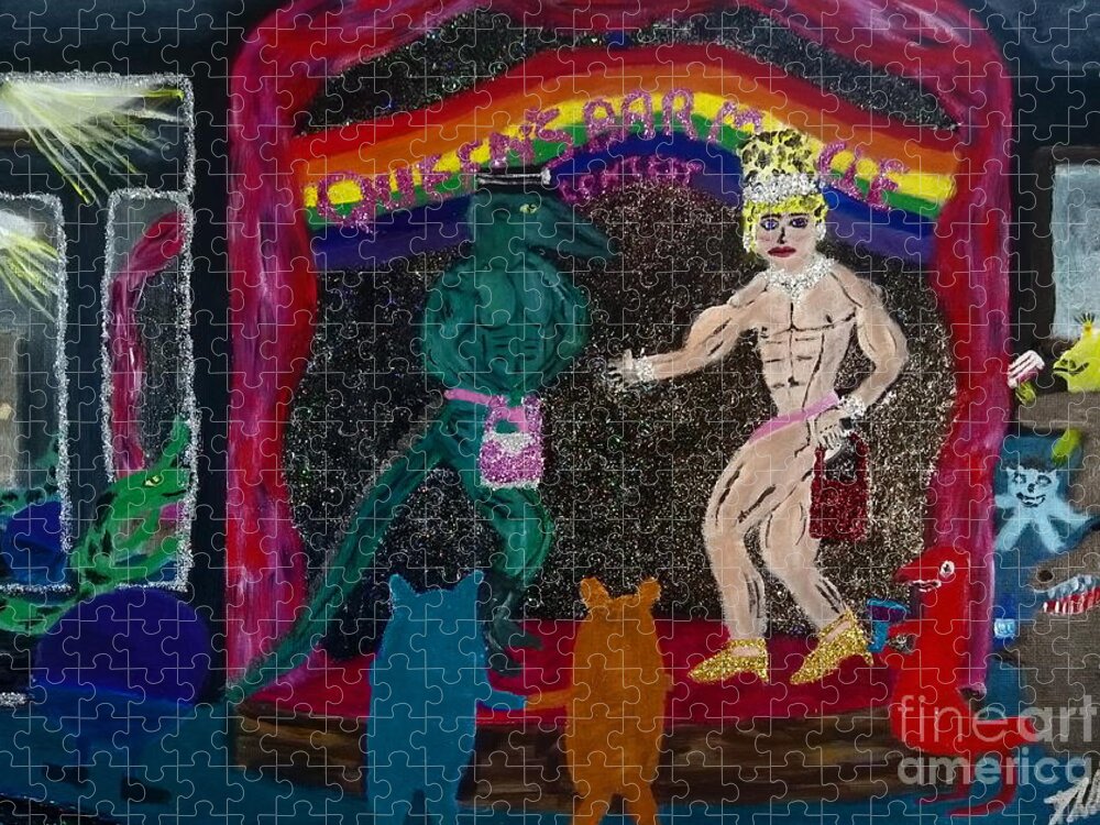 Lgbtq Jigsaw Puzzle featuring the painting Queens bar muscle contest by David Westwood