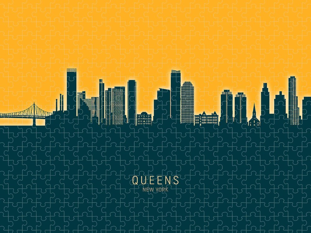 Queens Jigsaw Puzzle featuring the digital art Queens New York Skyline #79 by Michael Tompsett