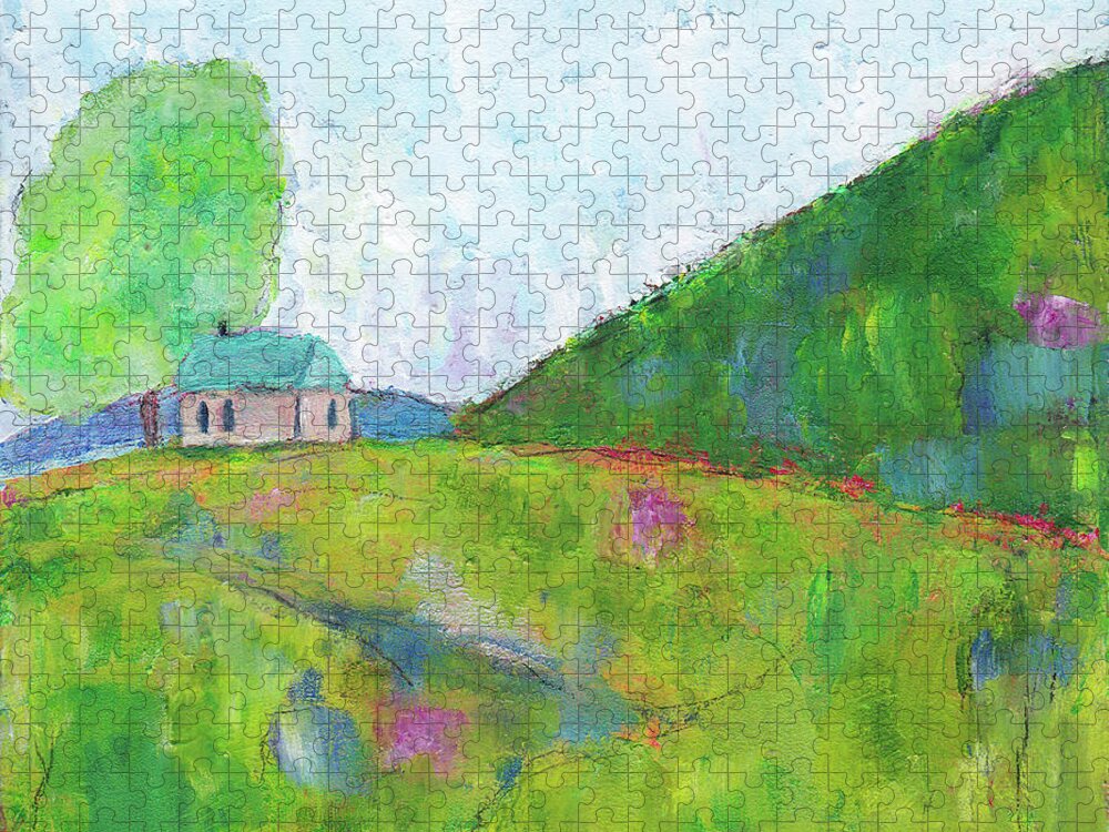 Landscape Jigsaw Puzzle featuring the painting Quiet Summer Day by Winona's Sunshyne