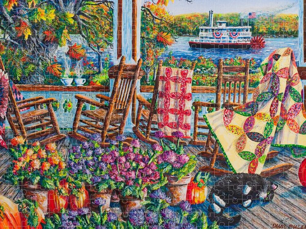 Autumn Jigsaw Puzzle featuring the painting Quilting Around Chautauqua by Diane Phalen