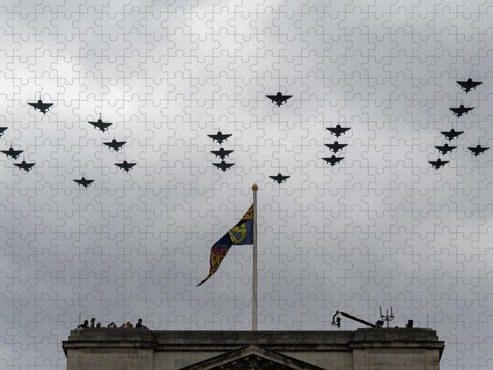 Raf Jigsaw Puzzle featuring the photograph RAF 100 fly pass by Andrew Lalchan