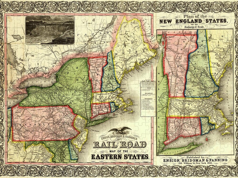 North America Jigsaw Puzzle featuring the drawing Railroad Map of the Eastern States and New England 1856 by Vintage Maps