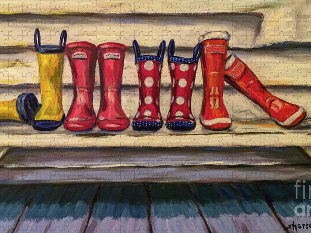 Oil Painting Jigsaw Puzzle featuring the painting Rain Boots II by Sherrell Rodgers