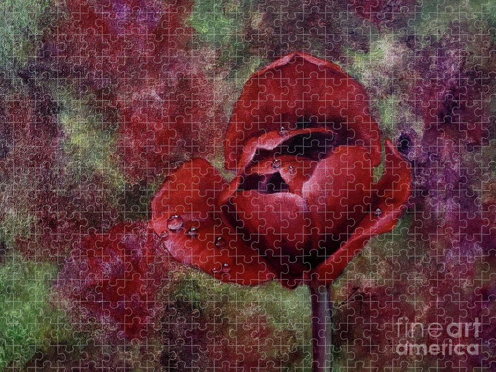 ​bloom Jigsaw Puzzle featuring the ceramic art Rain Kissed Tulip by Zan Savage