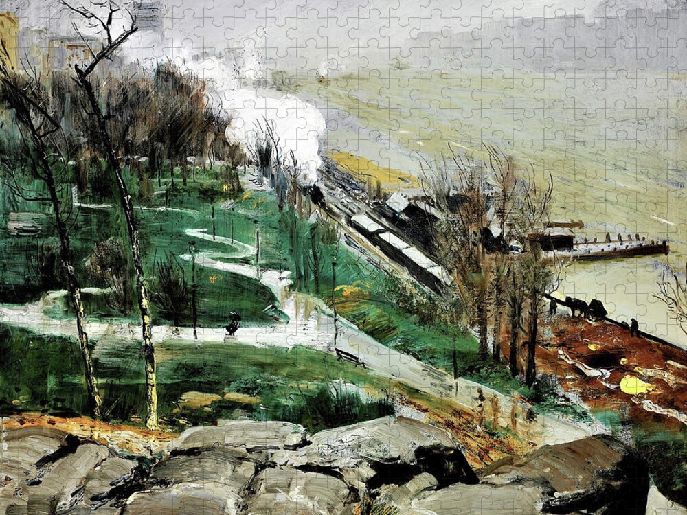Rain On The River Jigsaw Puzzle featuring the painting Rain on the River - Digital Remastered Edition by George Wesley Bellows