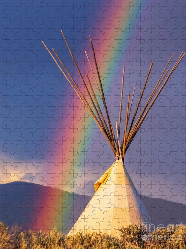 Taos Jigsaw Puzzle featuring the photograph Rainbow and Tipi 3 by Elijah Rael