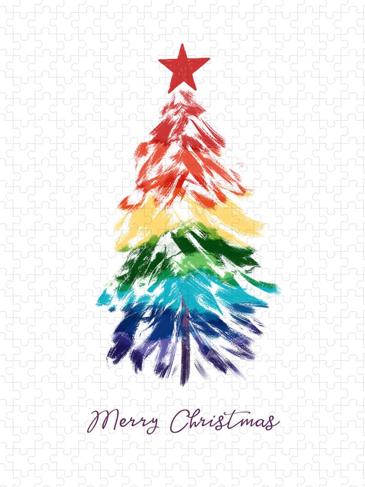Rainbow Christmas Tree Jigsaw Puzzle featuring the digital art Rainbow Christmas Tree- Art by Linda Woods by Linda Woods