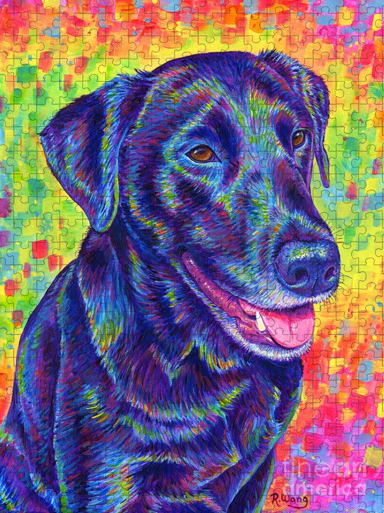 Labrador Retriever Jigsaw Puzzle featuring the painting Rainbow Labrador Retriever by Rebecca Wang
