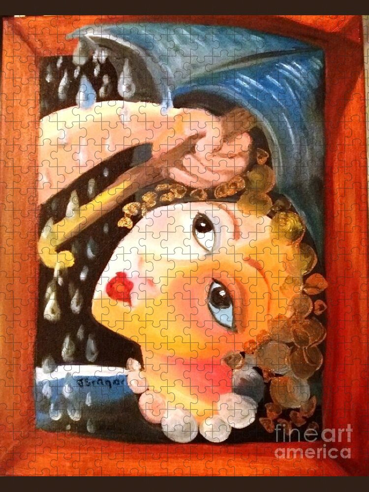 Girl Jigsaw Puzzle featuring the painting Raining by Tatiana Sragar