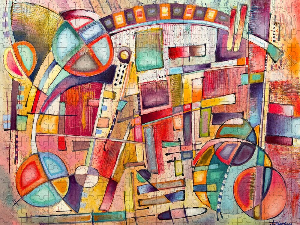 Abstract Jigsaw Puzzle featuring the painting Rainmakers Circus by Jason Williamson
