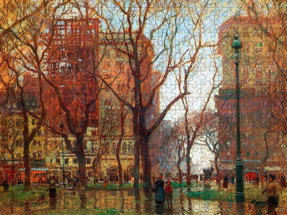 Cornoyer Jigsaw Puzzle featuring the painting Rainy Day Madison Square New York 1907 by Paul Cornoyer