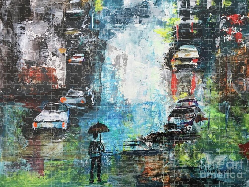 Painting Jigsaw Puzzle featuring the painting Rainy day by Maria Karlosak