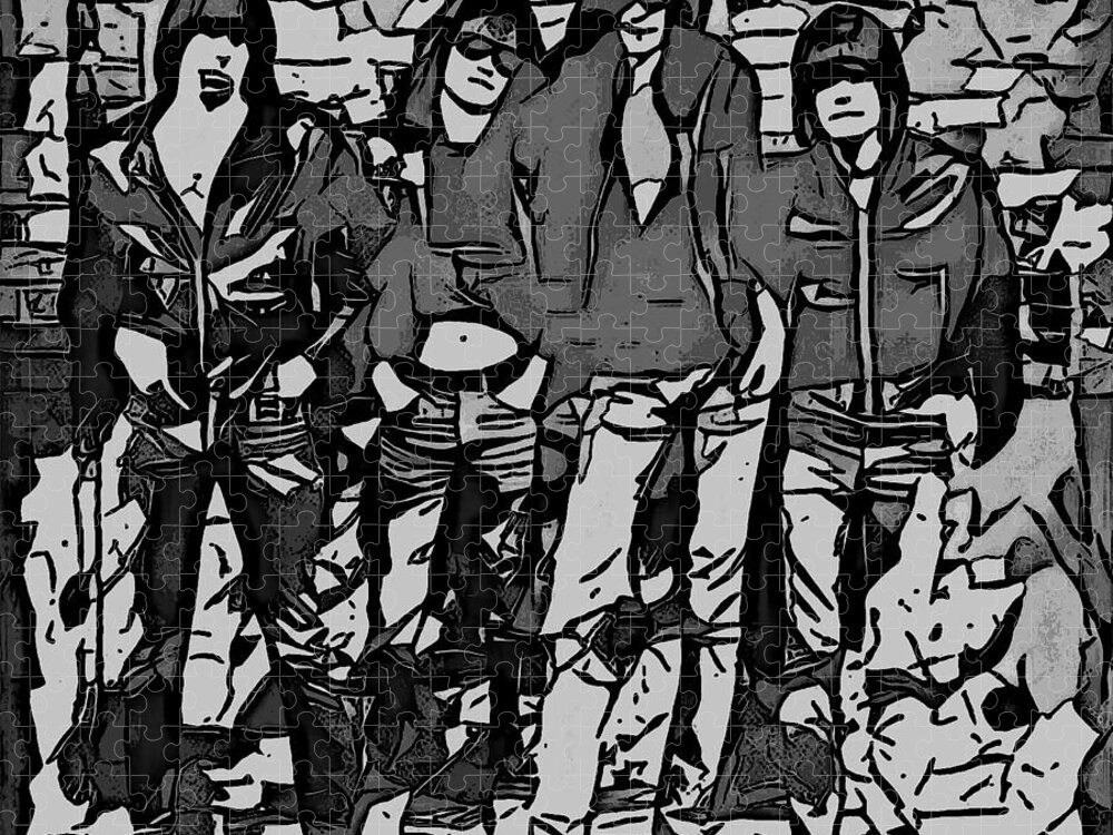 Ramones Jigsaw Puzzle featuring the digital art RAMONES cover illustration by Christina Rick