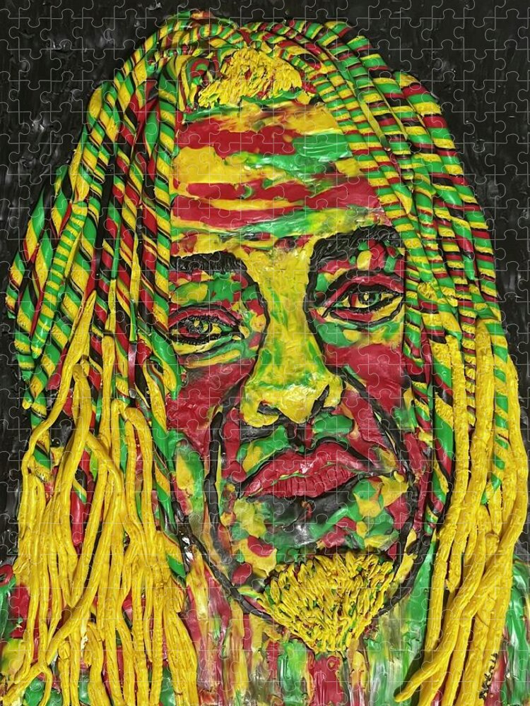 Polymer Clay Jigsaw Puzzle featuring the mixed media Rastamon by Deborah Stanley