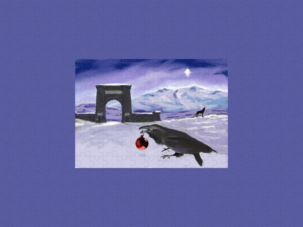 Raven Jigsaw Puzzle featuring the digital art Raven and Wolf Christmas by Les Herman