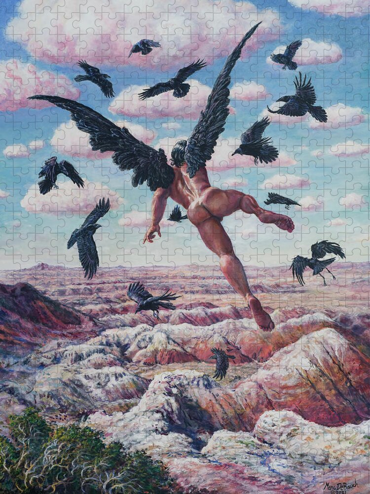 Raven Jigsaw Puzzle featuring the painting Raven Master by Marc DeBauch