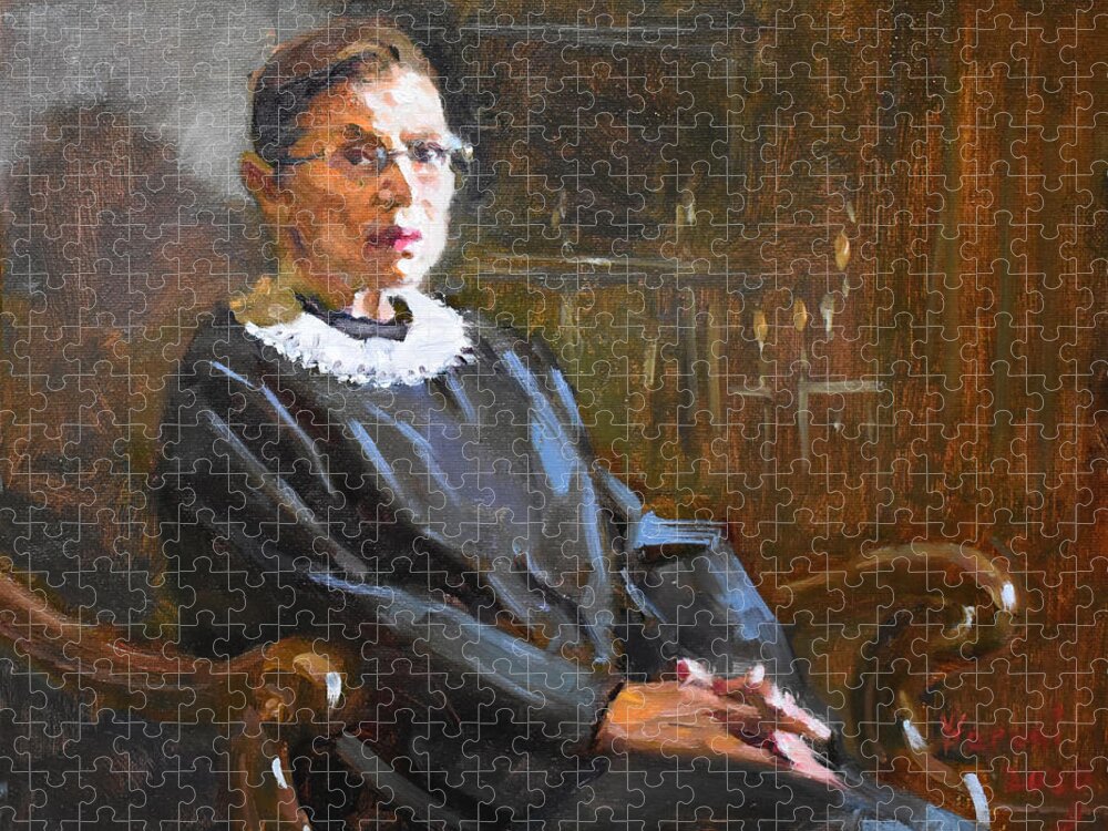 Ruth Bader Ginsburg Jigsaw Puzzle featuring the painting RBG by Ylli Haruni