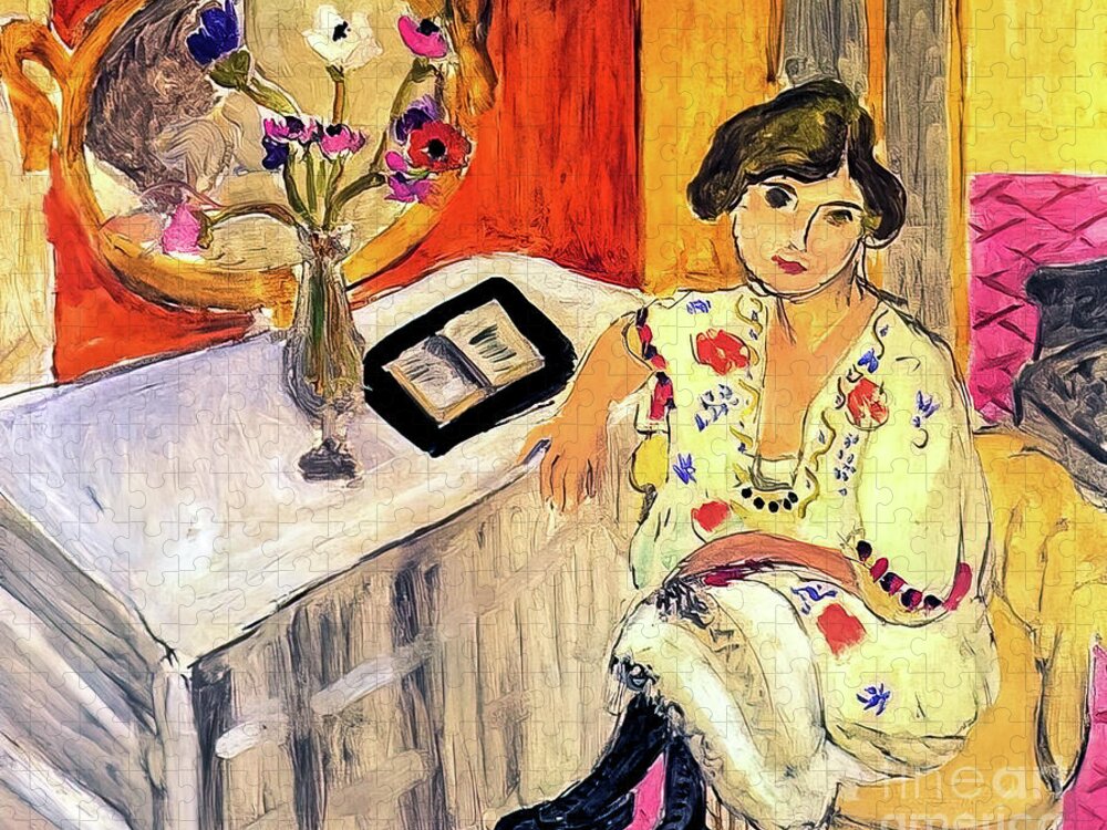 Reading Jigsaw Puzzle featuring the painting Reading Woman Daydreaming by Henri Matisse 1921 by Henri Matisse