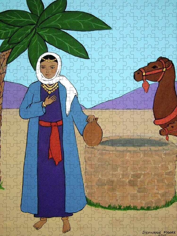 Sky Jigsaw Puzzle featuring the painting Rebecca at the Well by Stephanie Moore