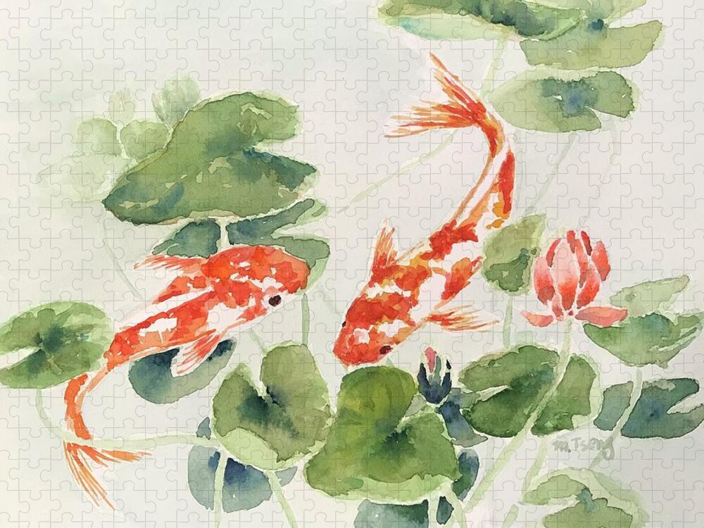 Koi Jigsaw Puzzle featuring the painting Rebirth, Love and Friendship by Milly Tseng